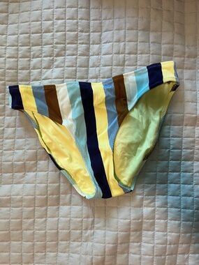 Aerie Striped Bikini Bottom - Yellow, Navy, Brown & Light Blue